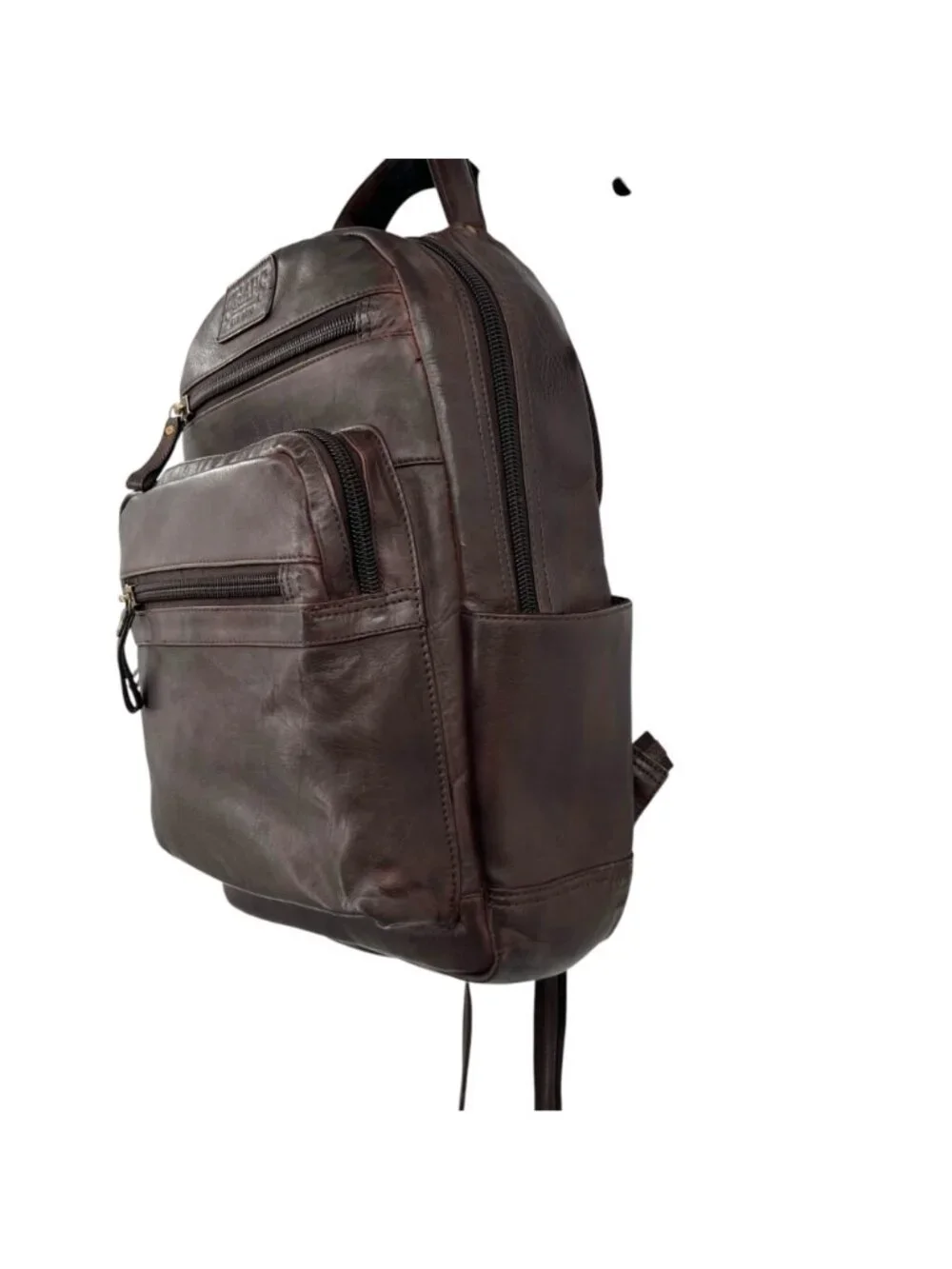 Chaps Leather Backpack Dark Brown Travel Laptop Bag Multi Pocket Rucksack
